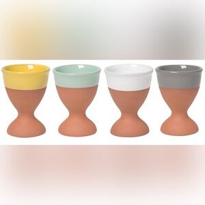 NWB-Glazed Terra cotta Hard/Soft Boilded Egg Cups - Set of Four